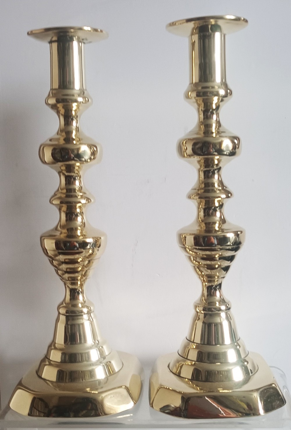 pair of antique english victorian brass candlesticks