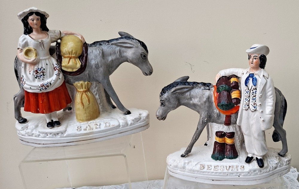 pair of antique english victorian staffordshire pottery figures sand and beesums