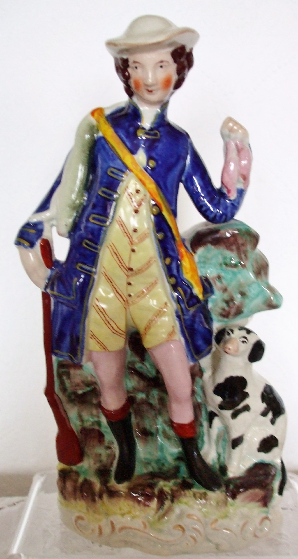 antique english victorian staffordshire pottery figure of a hunter