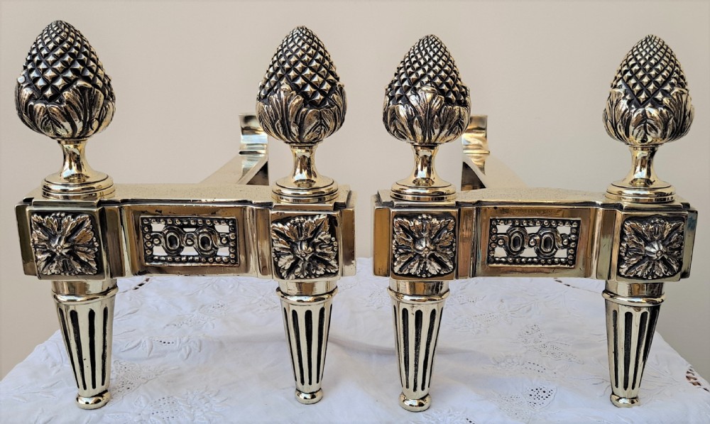 pair of antique english georgian brass andirons